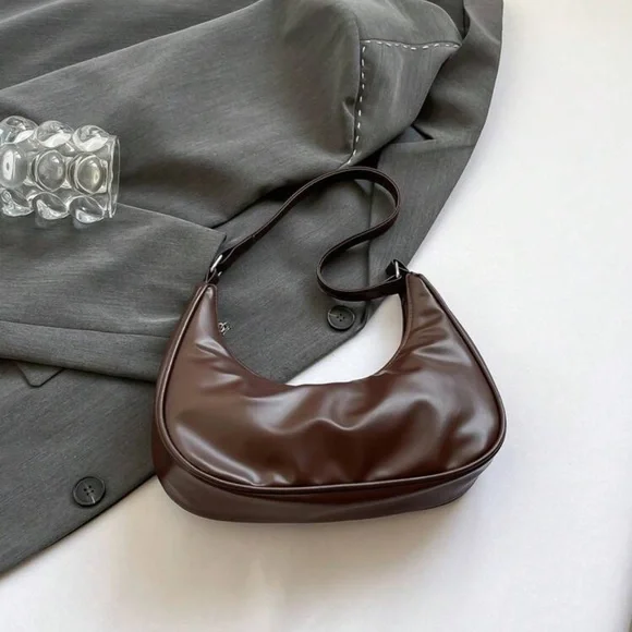 Brown leather shoulder bag with bow detail | armpit dumpling crescent moon purse - Picture 11 of 12